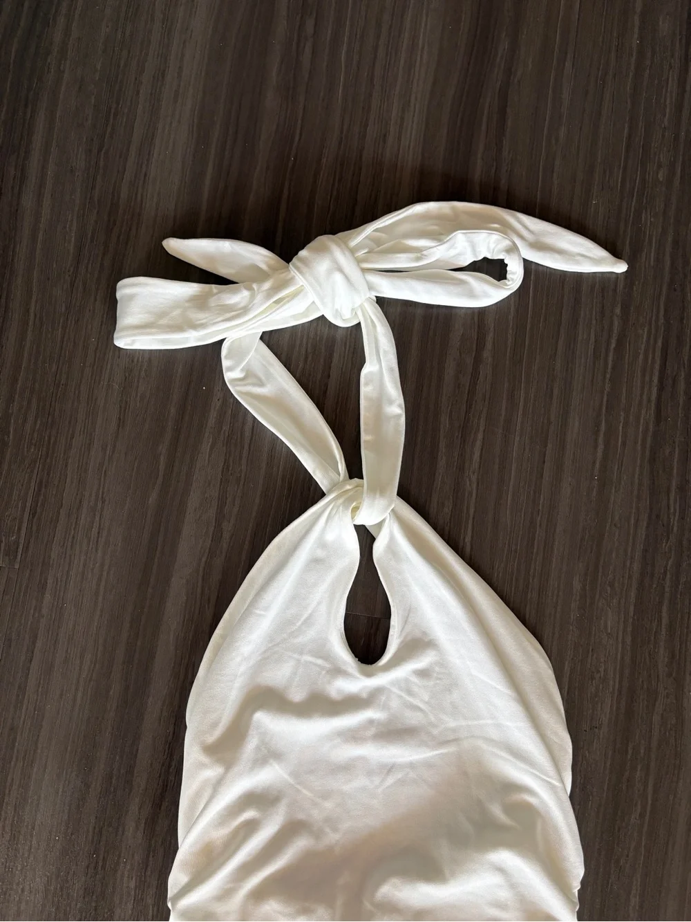 White Backless Halter Ruched Mini Bodycon Dress - Picture 2 of 4